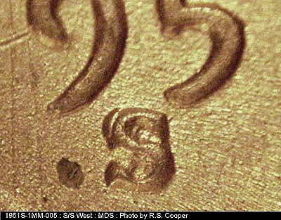 1951 Lincoln cent obverse, CopperCoins die 1951S•1MM•005.