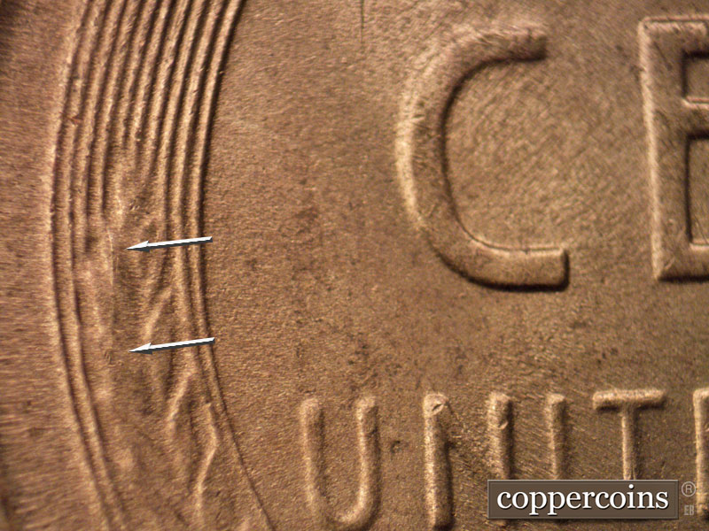 Die-stage B marker on 1951S•1MM•006 (1951 Repunched Mint Mark).