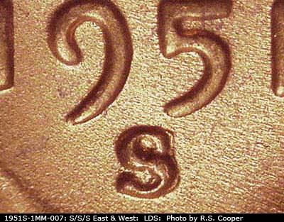 Die-stage C marker on 1951S•1MM•007 (1951 Repunched Mint Mark).