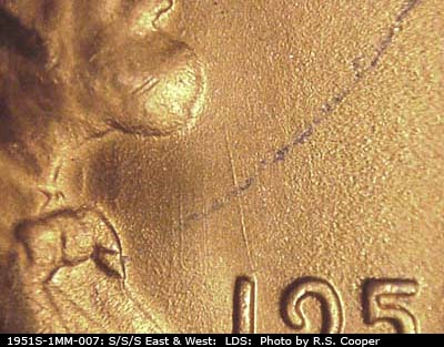 Die-stage C marker on 1951S•1MM•007 (1951 Repunched Mint Mark).