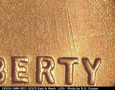 Die-stage C marker on 1951S•1MM•007 (1951 Repunched Mint Mark).