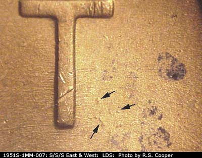 Die-stage C marker on 1951S•1MM•007 (1951 Repunched Mint Mark).