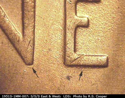 Die-stage C marker on 1951S•1MM•007 (1951 Repunched Mint Mark).