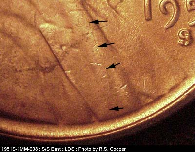 Die-stage C marker on 1951S•1MM•008 (1951 Repunched Mint Mark).