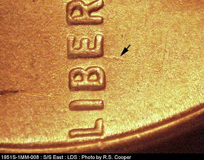 Die-stage C marker on 1951S•1MM•008 (1951 Repunched Mint Mark).