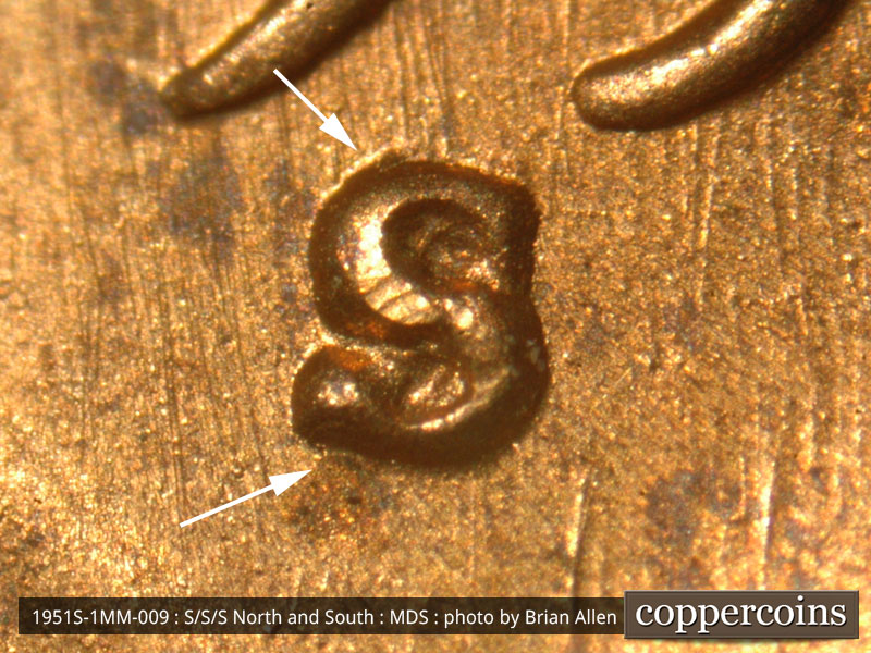 1951 Lincoln cent obverse, CopperCoins die 1951S•1MM•009.