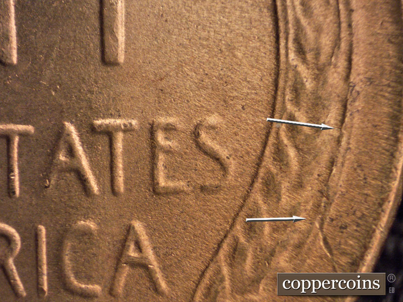Die-stage B marker on 1951S•1MM•015 (1951 Repunched Mint Mark).
