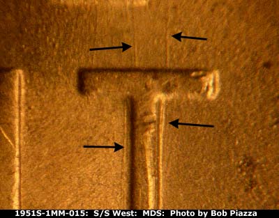 Die-stage C marker on 1951S•1MM•015 (1951 Repunched Mint Mark).
