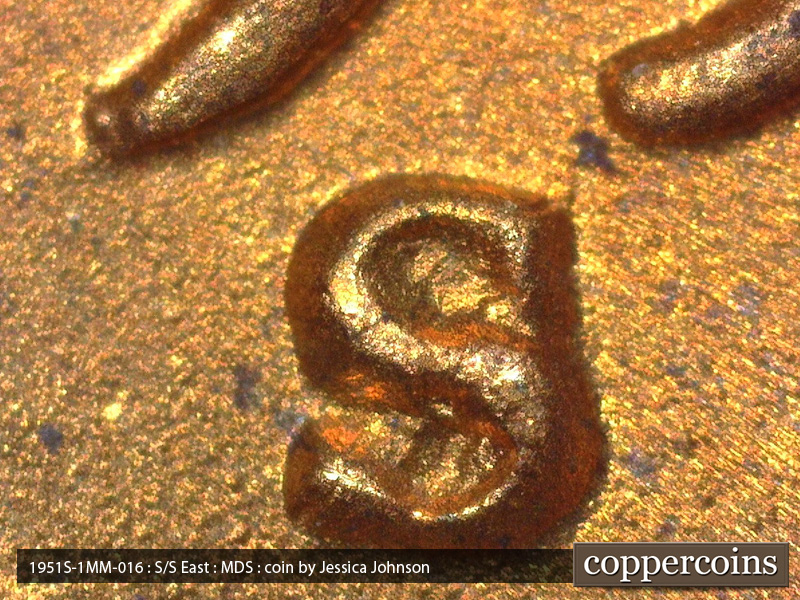 1951 Lincoln cent obverse, CopperCoins die 1951S•1MM•016.