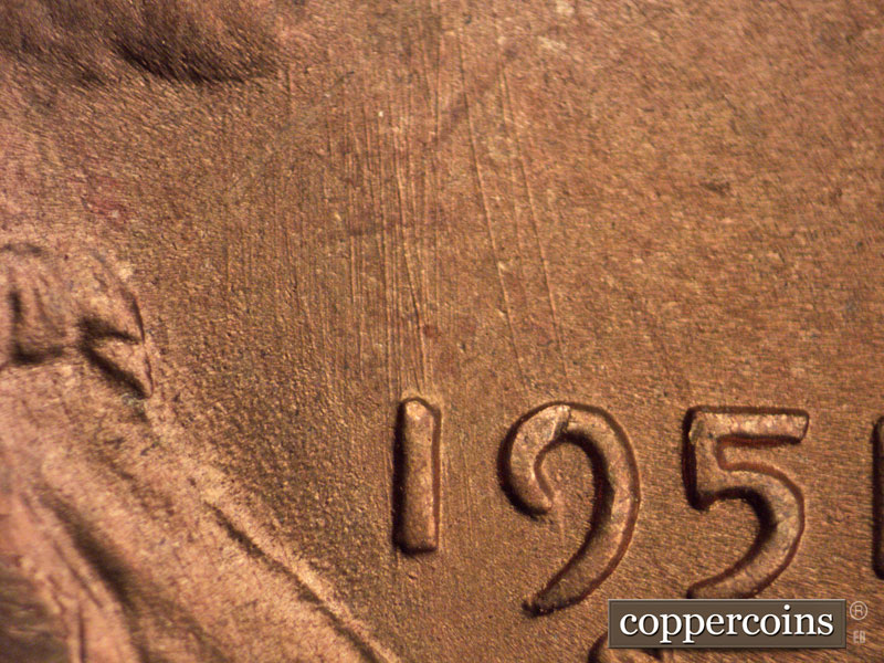 Die-stage B marker on 1951S•1MM•017 (1951 Repunched Mint Mark).