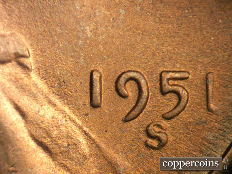 Die-stage B marker on 1951S•1MM•018 (1951 Repunched Mint Mark).