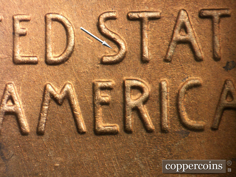 Die-stage B marker on 1951S•1MM•018 (1951 Repunched Mint Mark).