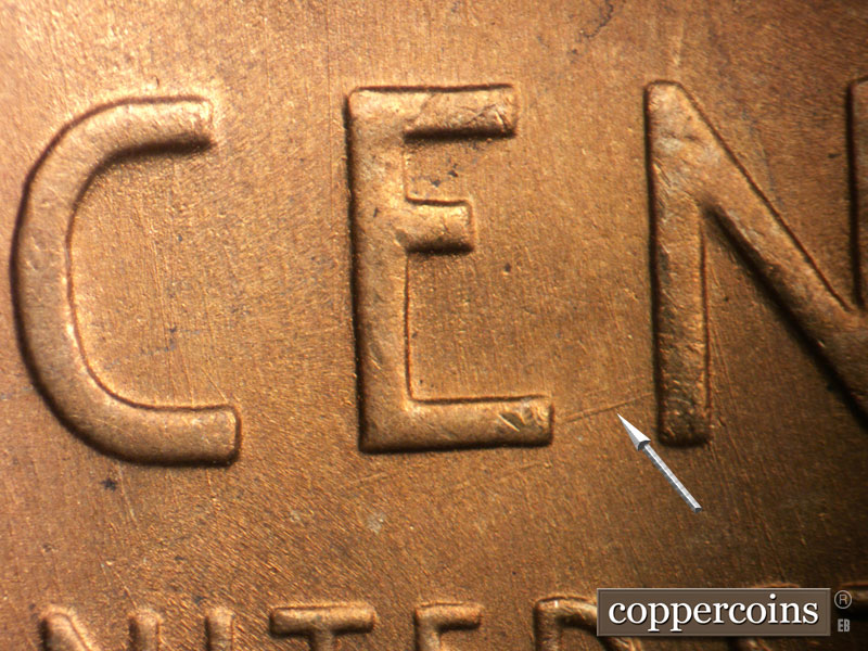 Die-stage B marker on 1951S•1MM•018 (1951 Repunched Mint Mark).