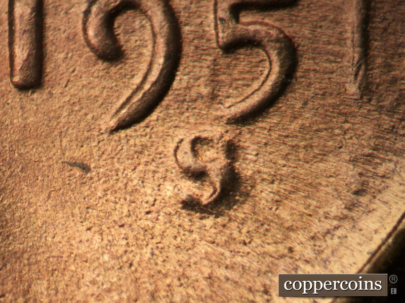 Die-stage C marker on 1951S•1MM•018 (1951 Repunched Mint Mark).