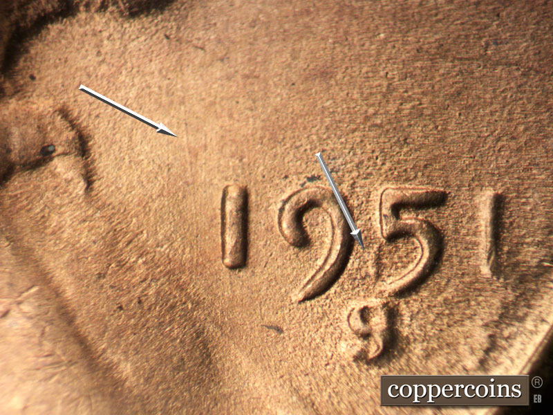 Die-stage C marker on 1951S•1MM•018 (1951 Repunched Mint Mark).