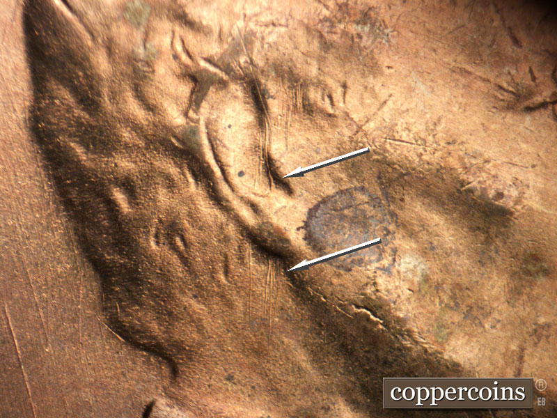 Die-stage B marker on 1951S•1MM•019 (1951 Repunched Mint Mark).