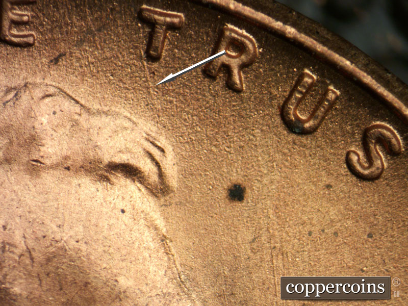 Die-stage B marker on 1951S•1MM•021 (1951 Repunched Mint Mark).