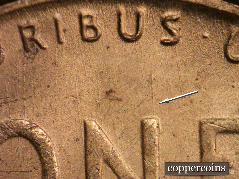Die-stage B marker on 1951S•1MM•021 (1951 Repunched Mint Mark).