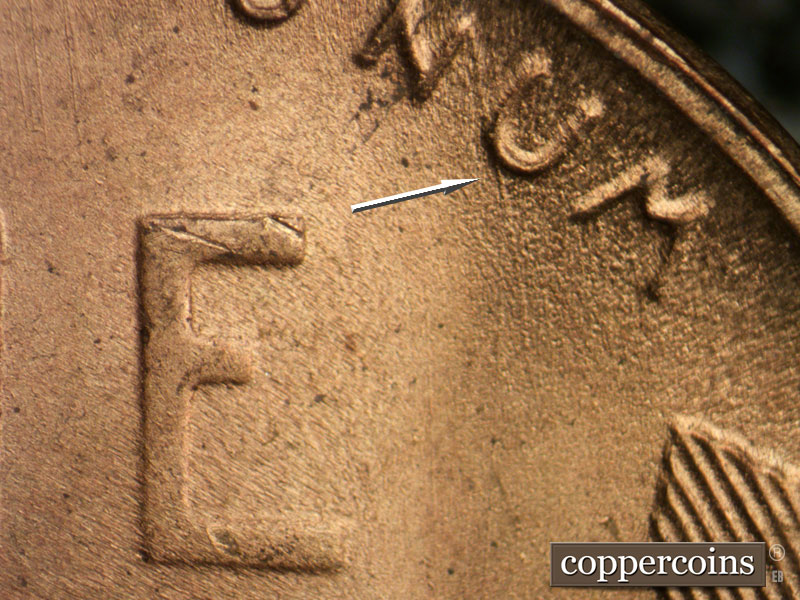 Die-stage B marker on 1951S•1MM•021 (1951 Repunched Mint Mark).