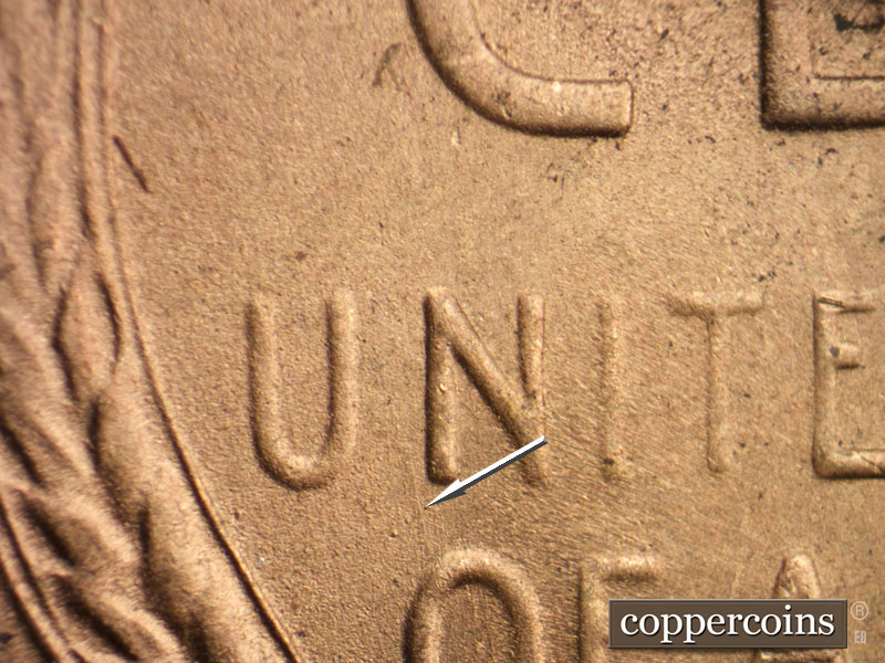 Die-stage B marker on 1951S•1MM•021 (1951 Repunched Mint Mark).