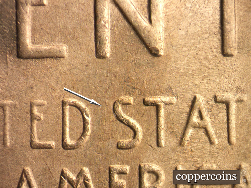 Die-stage B marker on 1951S•1MM•022 (1951 Repunched Mint Mark).