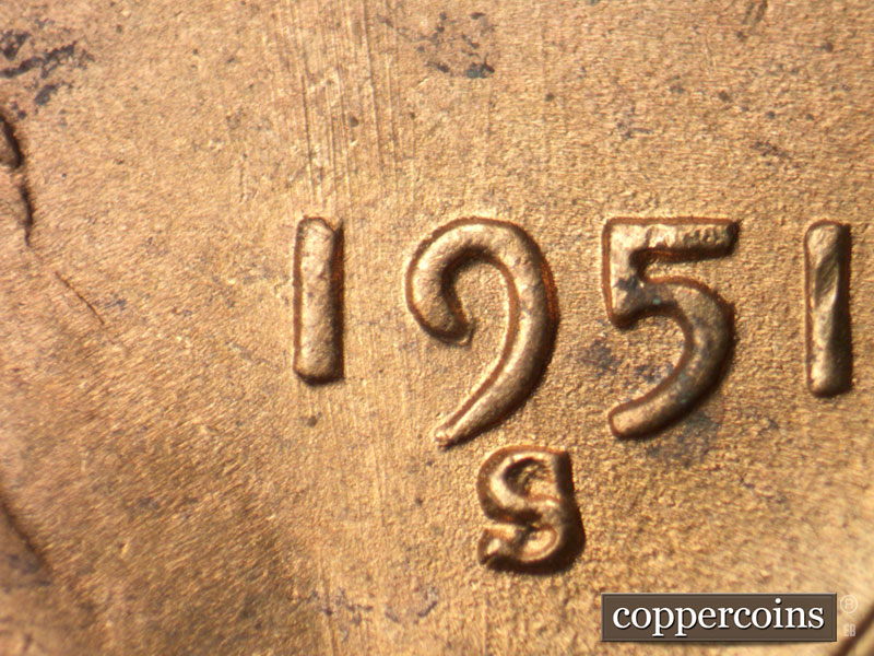 Die-stage C marker on 1951S•1MM•022 (1951 Repunched Mint Mark).