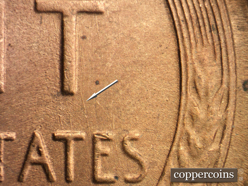 Die-stage B marker on 1951S•1MM•023 (1951 Repunched Mint Mark).