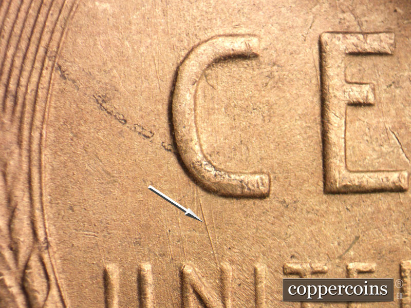 Die-stage B marker on 1951S•1MM•023 (1951 Repunched Mint Mark).