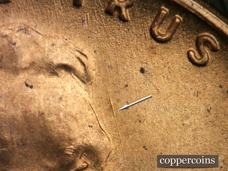 Die-stage B marker on 1951S•1MM•024 (1951 Repunched Mint Mark).