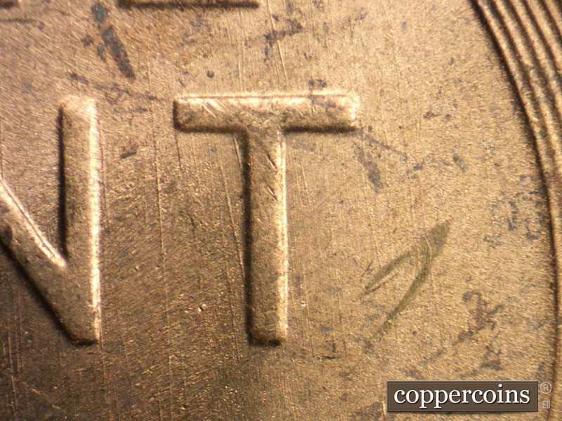 Die-stage B marker on 1951S•1MM•025 (1951 Repunched Mint Mark).