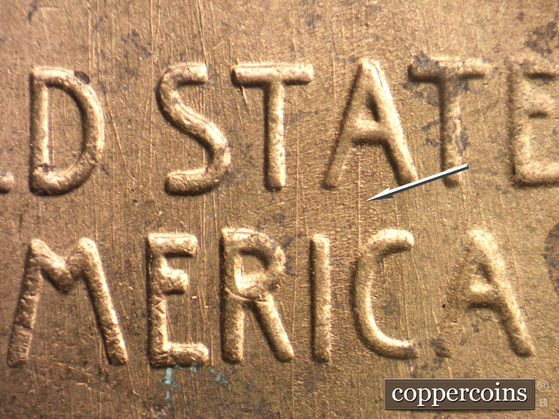 Die-stage B marker on 1951S•1MM•025 (1951 Repunched Mint Mark).
