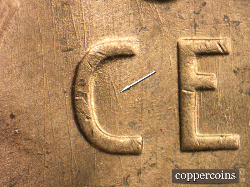Die-stage B marker on 1951S•1MM•025 (1951 Repunched Mint Mark).