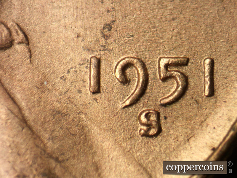 Die-stage B marker on 1951S•1MM•026 (1951 Repunched Mint Mark).