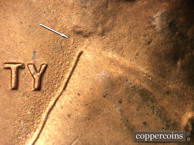 Die-stage B marker on 1951S•1MM•027 (1951 Repunched Mint Mark).