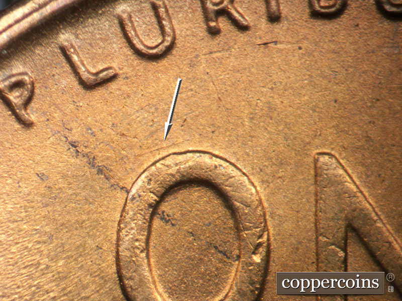 Die-stage B marker on 1951S•1MM•027 (1951 Repunched Mint Mark).