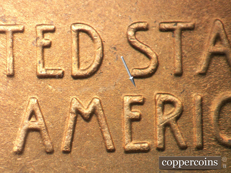Die-stage B marker on 1951S•1MM•027 (1951 Repunched Mint Mark).