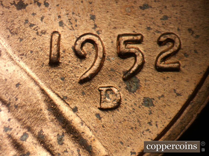 Die-stage B marker on 1952D•1DO•001 (1952 Doubled Die Obverse).