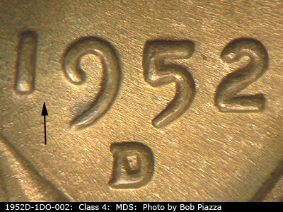1952 Lincoln cent obverse, CopperCoins die 1952D•1DO•002.