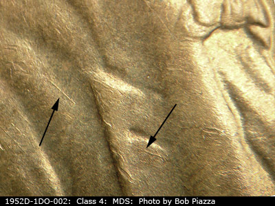 Die-stage B marker on 1952D•1DO•002 (1952 Doubled Die Obverse).
