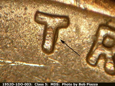 1952 Lincoln cent obverse, CopperCoins die 1952D•1DO•003.