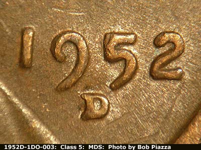 Die-stage B marker on 1952D•1DO•003 (1952 Doubled Die Obverse).