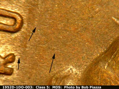 Die-stage B marker on 1952D•1DO•003 (1952 Doubled Die Obverse).