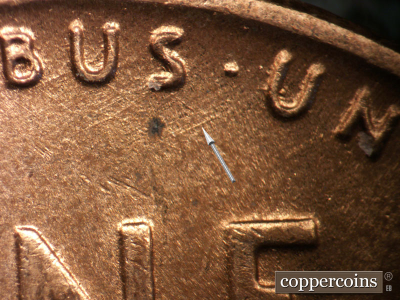 Die-stage B marker on 1952D•1DO•004 (1952 Doubled Die Obverse).