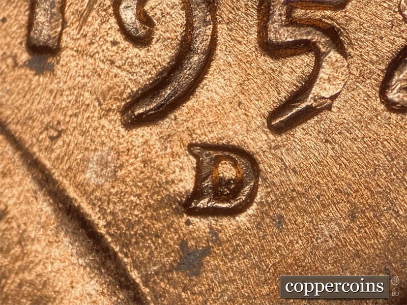 Die-stage B marker on 1952D•1DO•005 (1952 Doubled Die Obverse).