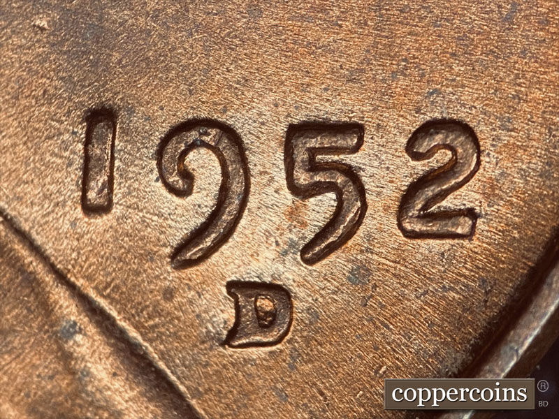 Die-stage B marker on 1952D•1DO•006 (1952 Doubled Die Obverse).