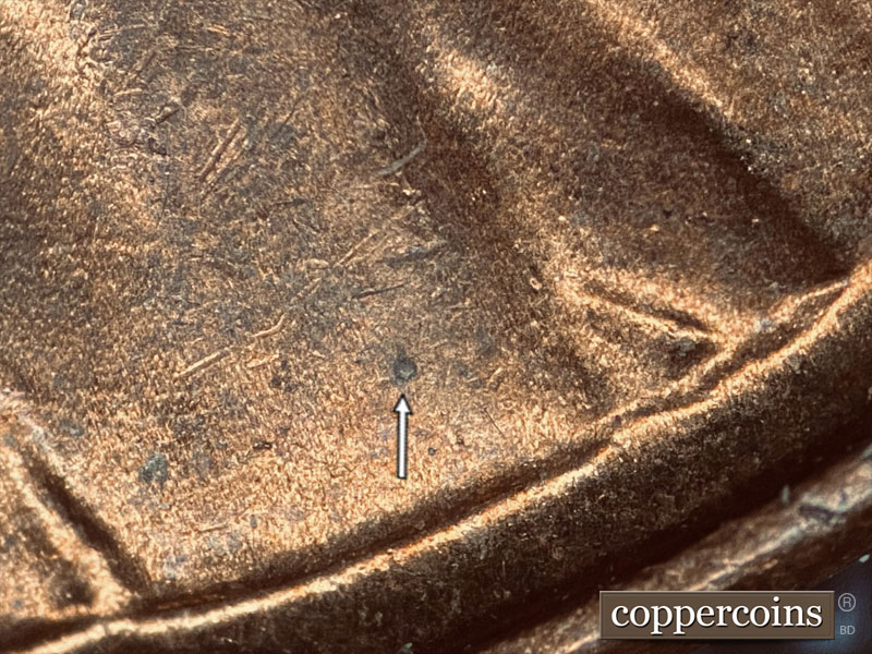 Die-stage B marker on 1952D•1DO•006 (1952 Doubled Die Obverse).