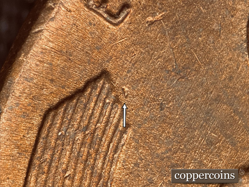 Die-stage B marker on 1952D•1DO•006 (1952 Doubled Die Obverse).