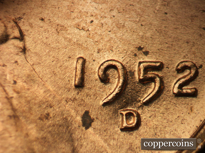 Die-stage B marker on 1952D•1DO•007 (1952 Doubled Die Obverse).