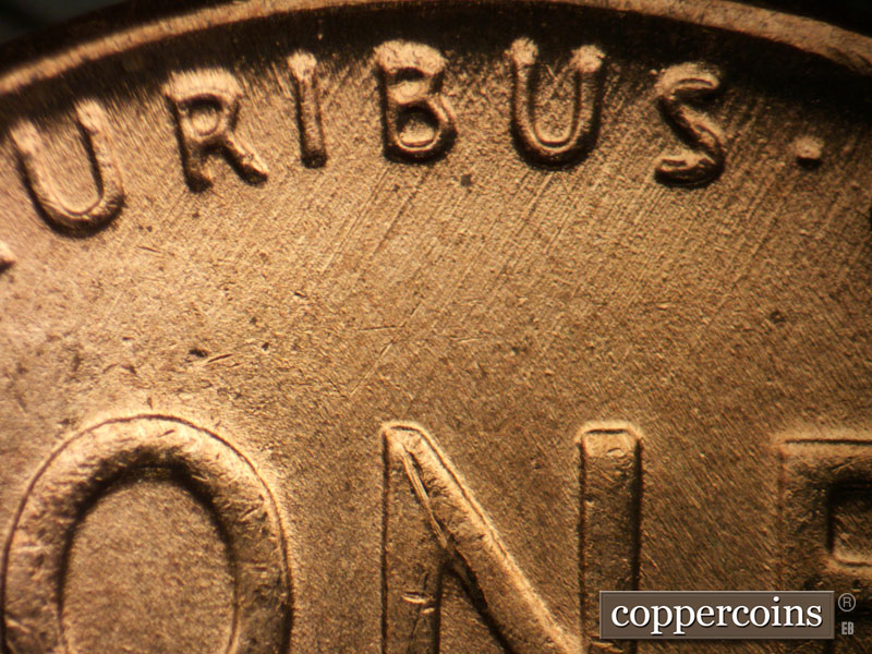 Die-stage B marker on 1952D•1DO•007 (1952 Doubled Die Obverse).
