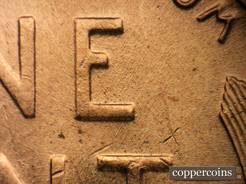 Die-stage B marker on 1952D•1DO•007 (1952 Doubled Die Obverse).